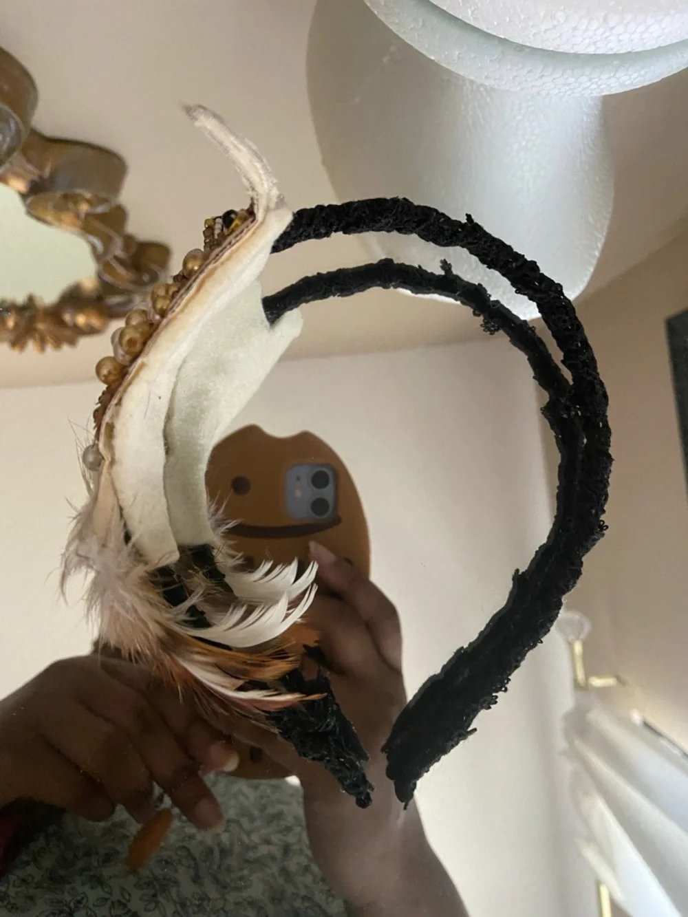 NWOT Handmade Beaded Gold & Brown Hummingbird Feather Headband